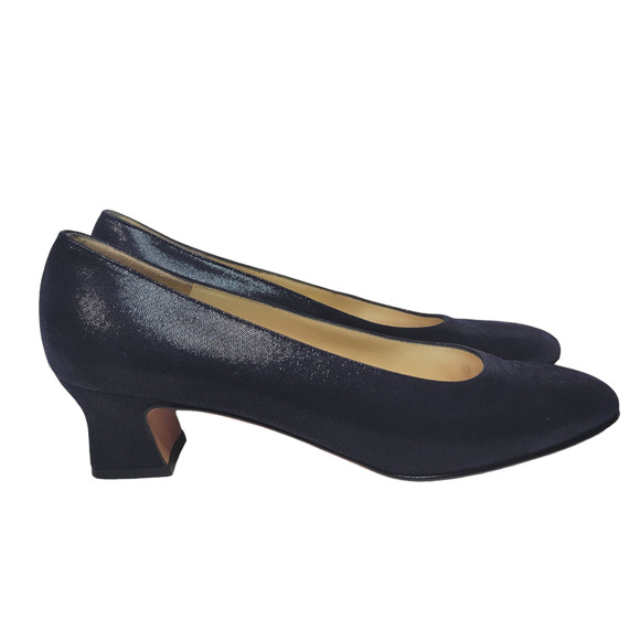 Salvatore Ferragamo Shoes - Salvatore Ferragamo Dark Navy Blue Sparkle Shimmer Block Fabric Pumps Sz 10 AA